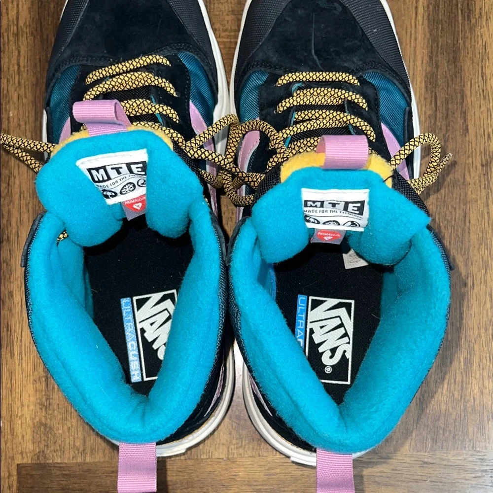 Vans High-Top Sneakers in Black, Pink, Teal & Yellow